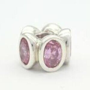 PANDORA STERLING SILVER PINK LIGHTS OVAL GLASS CHARM